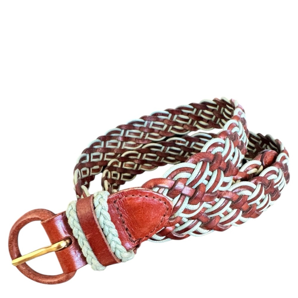 Talbots Braided Leather Belt - green and tan